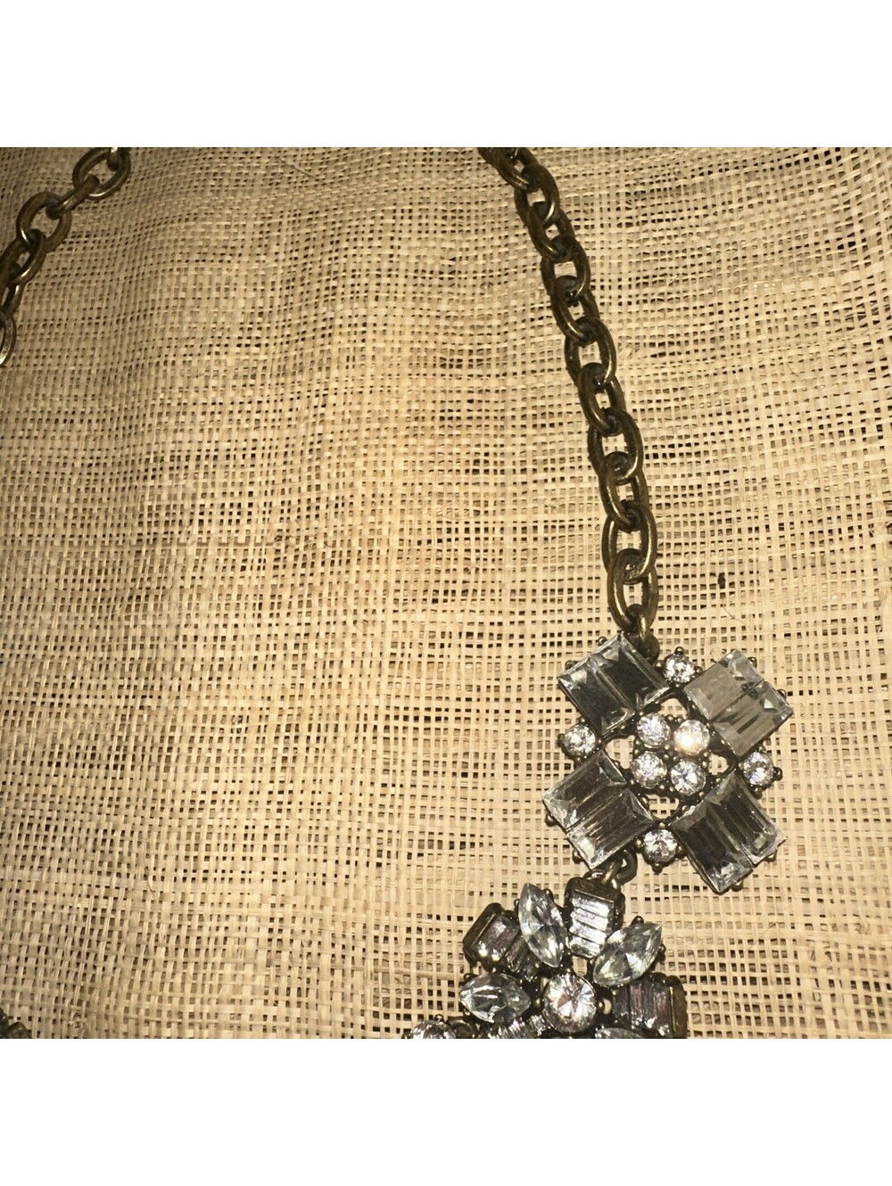 J.Crew Crystal Statement Necklace Flower Cluster Rhinestone Bib Gold Tone Y2K - Picture 3 of 7